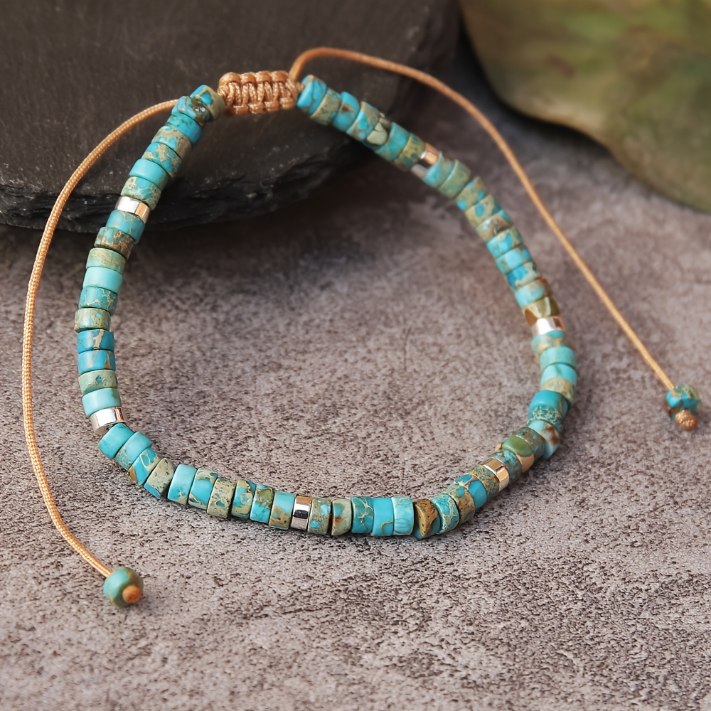Turquoise Stone Bracelet 4mm Delicate Beaded Bracelet with Adjustment